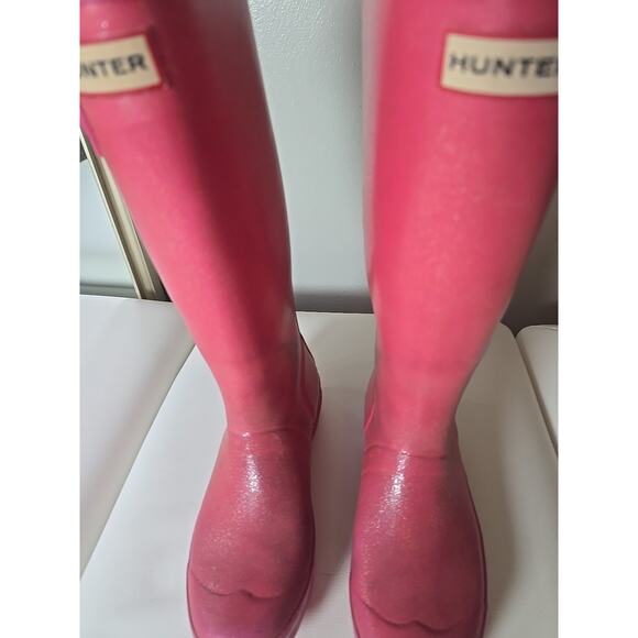 Hunter Pink Gloss Rain Tall Boot Limited Sparkle Edition Size 4 Womens Winter - Picture 3 of 16
